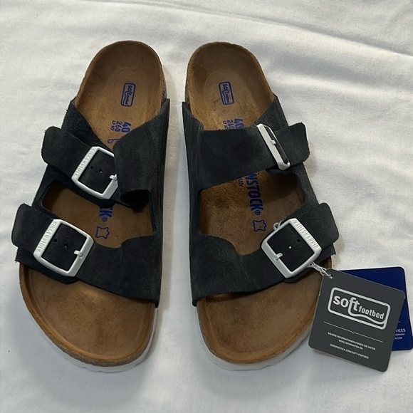 NWOB Birkenstocks Navy Suede Arizona Soft Foot Bed - Picture 2 of 7